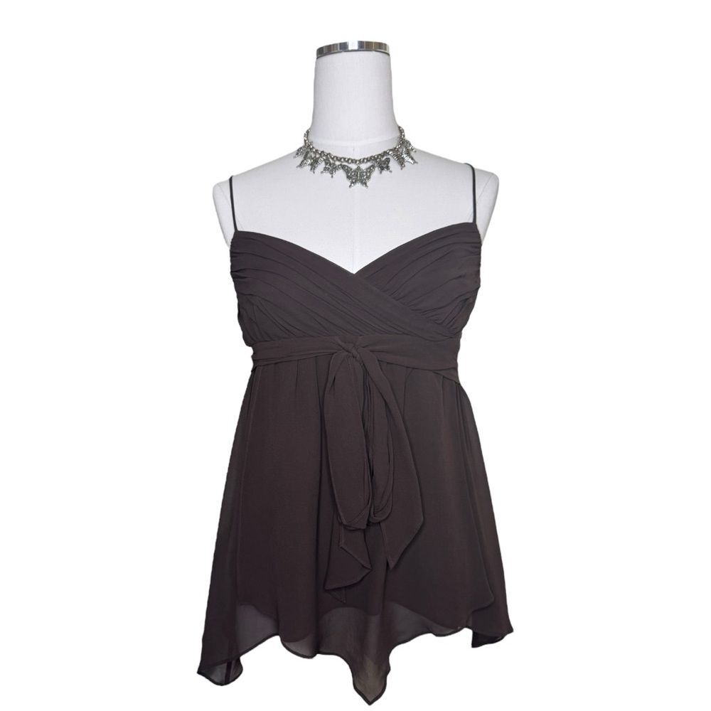 Y2K BCBGmaxazria Silk Babydoll Asymmetrical Brown V Neckline Cami Soze Medium